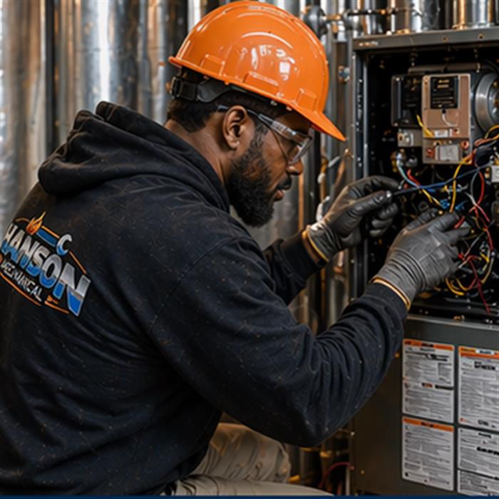 Technician servicing residential heating equipment