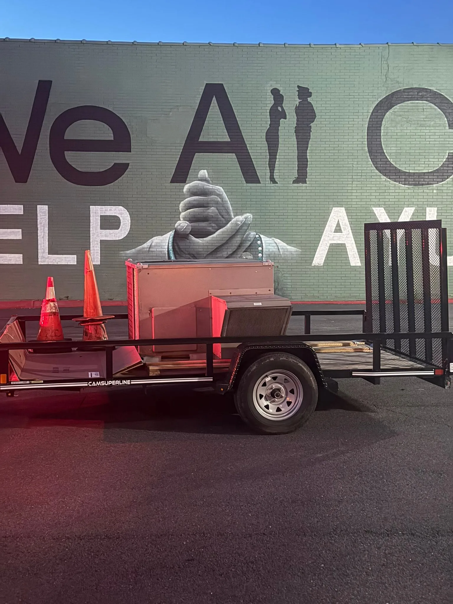 Commercial rooftop air conditioning equipment secured on a trailer